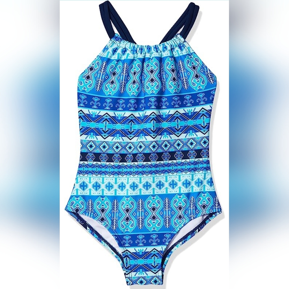 New without Tags. Girls Size 7 One Piece Swimsuit. Minimal Blue.